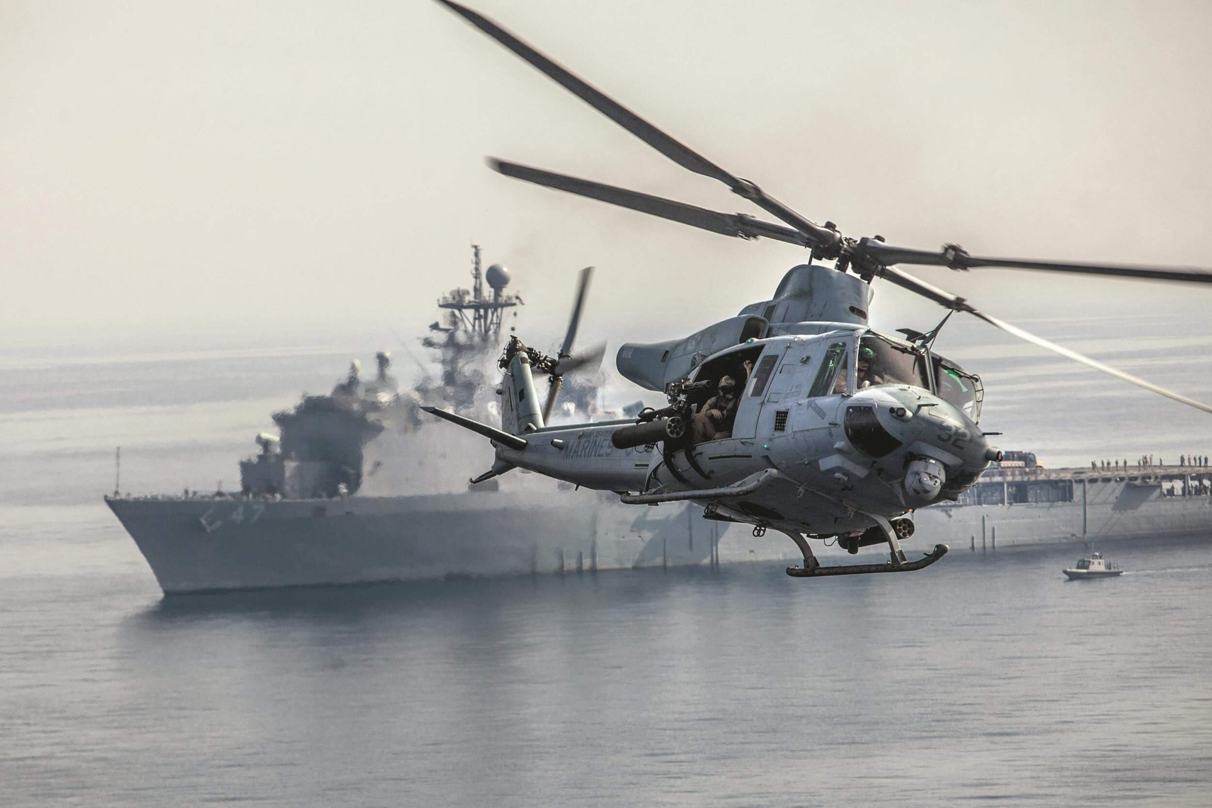 Military helicopter in flight